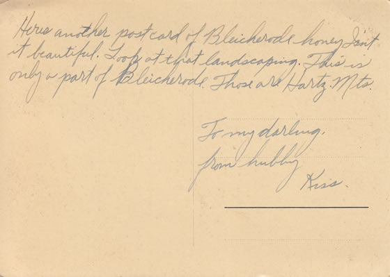 Harz Mountains Post Card~ Leonard writes home