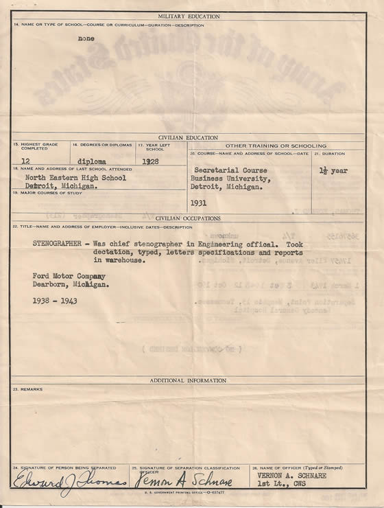 Edward J. Thomas Separation Papers - October 3, 1945 Kennedy General Hospital, Memphis Tennessee