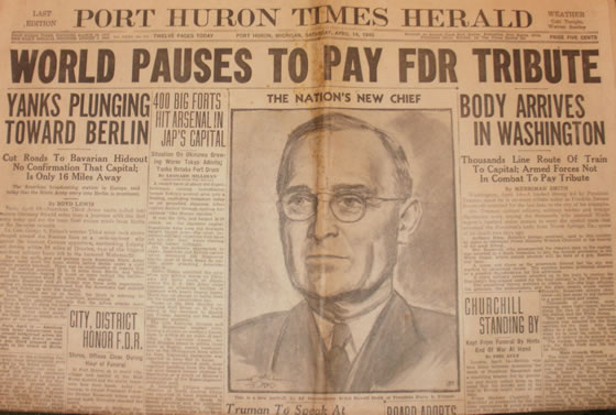 Harry Truman becomes 33rd President